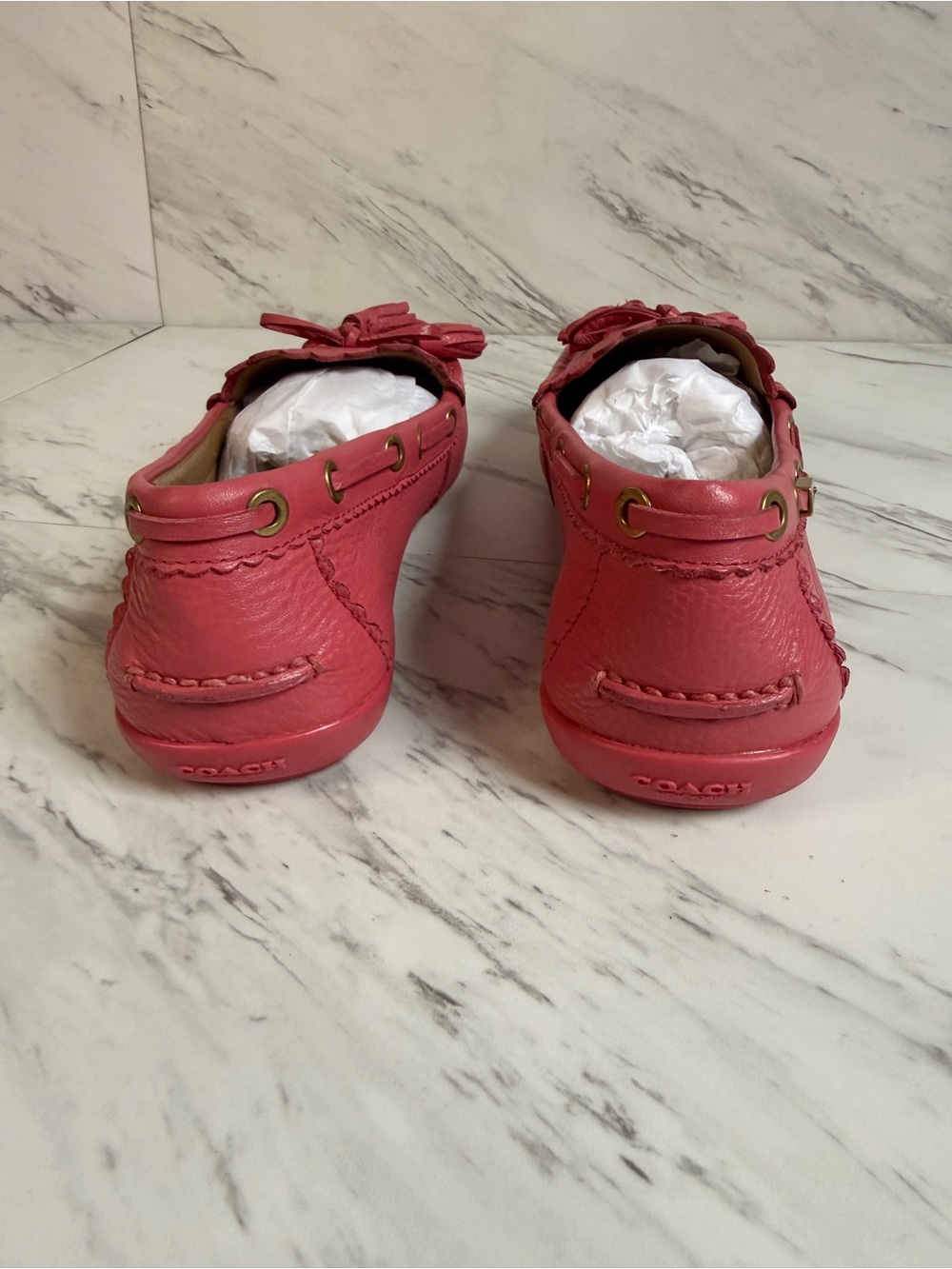 2/$100 NEW Coach Pink Pebbled Leather Tassel Moccasin Loafers Driving Flats 9.5M - Picture 3 of 5